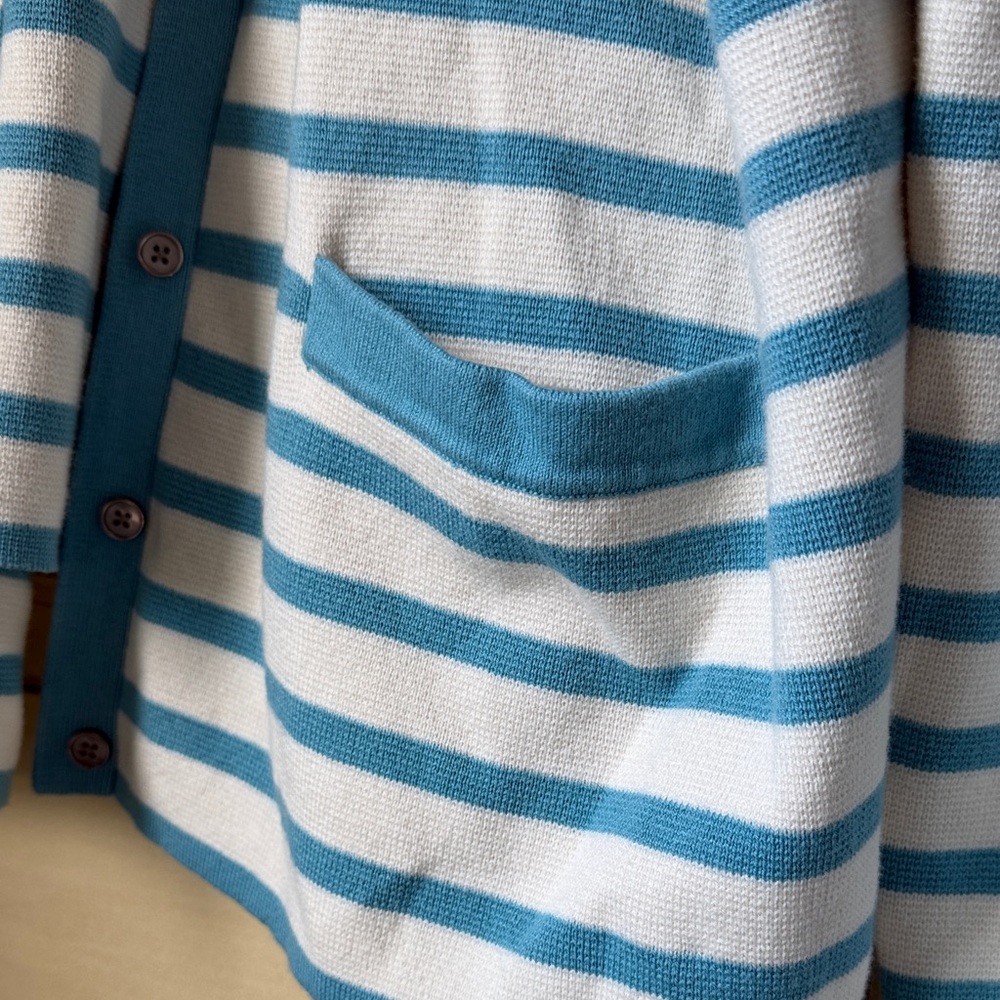 Boden Cream and Light Blue Striped Cardigan Blazer - Picture 4 of 7